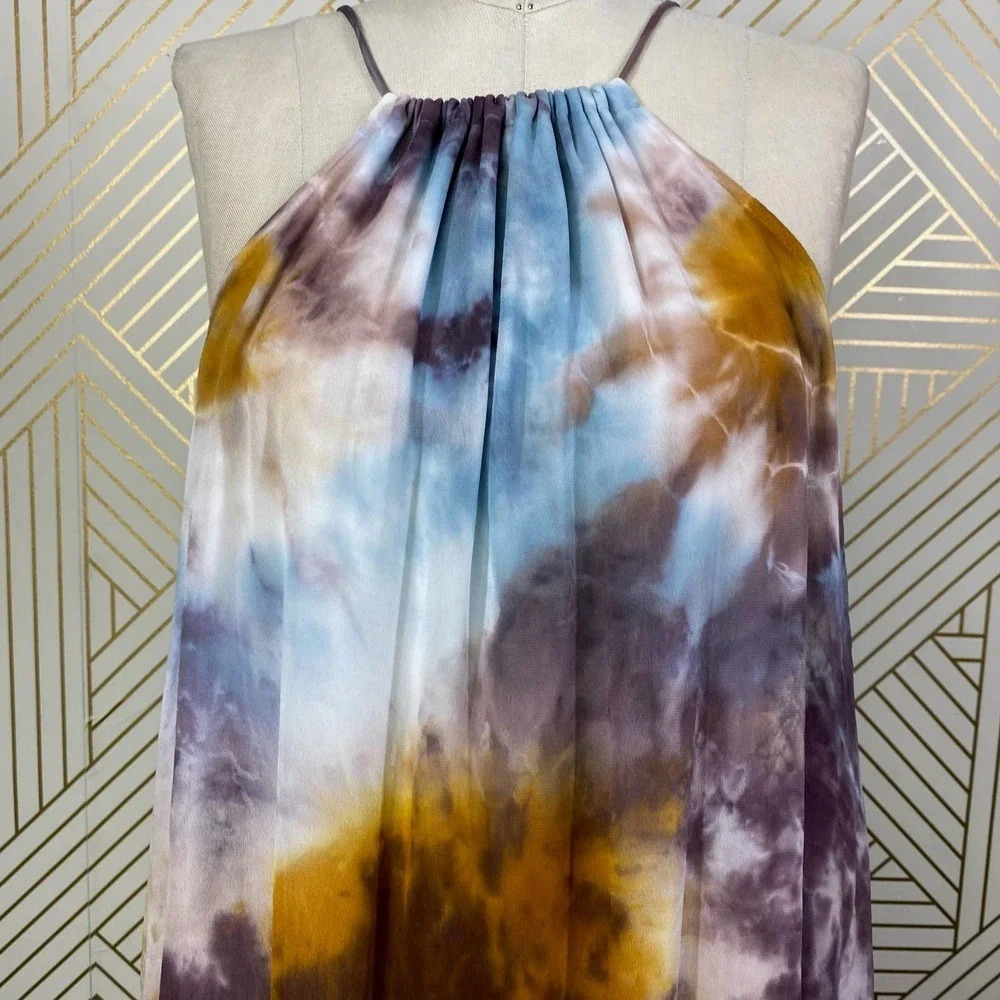 Young Fabulous & Broke Elie Trapeze Orange Blue White Maxi Dress Size Medium - Picture 3 of 12